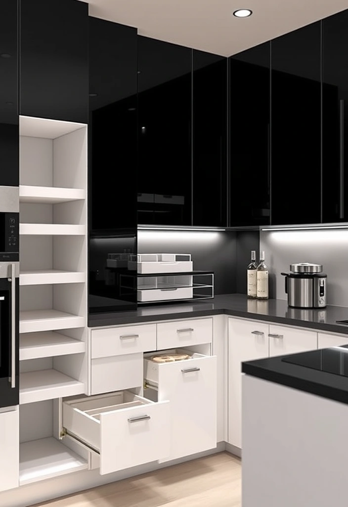Create a Stunning Contrast with Black and White Kitchen Cabinets! - 11. Utilize Smart Storage Solutions