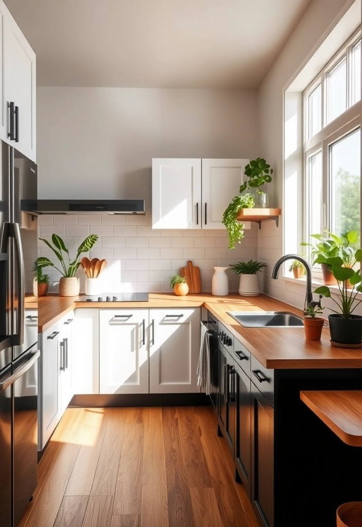 Create a Stunning Contrast with Black and White Kitchen Cabinets! - 12. Incorporate Natural Elements