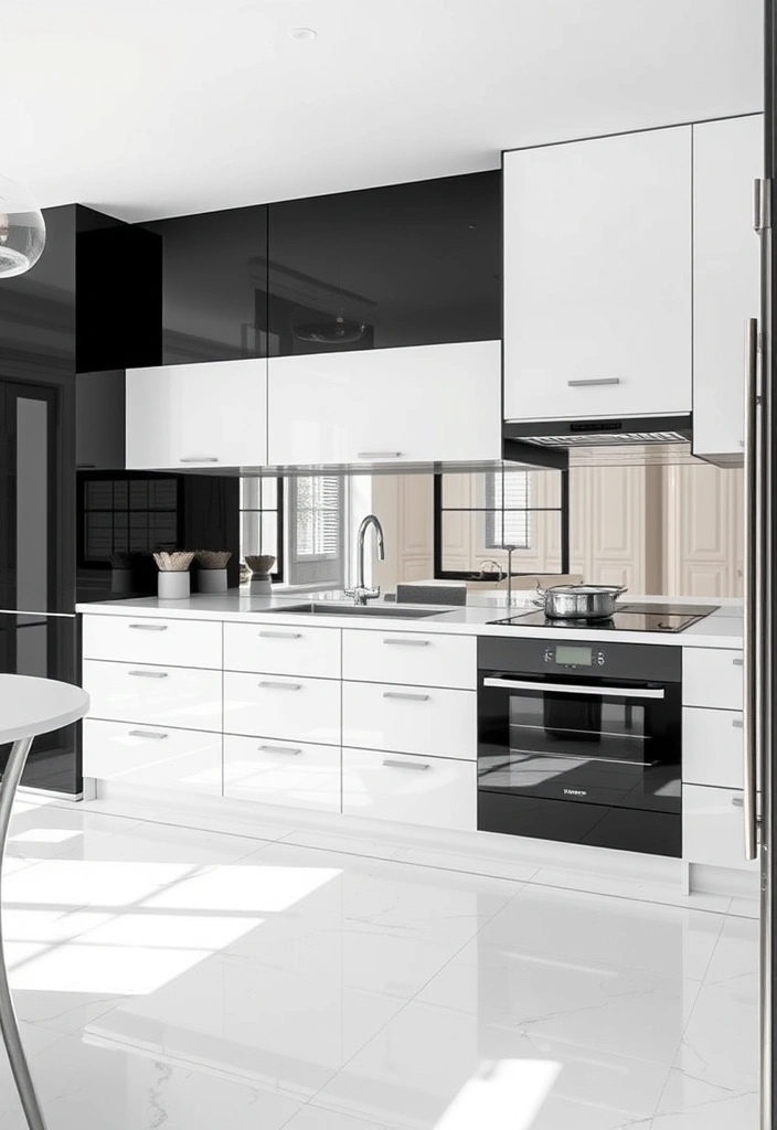 Create a Stunning Contrast with Black and White Kitchen Cabinets! - 13. Use Mirrors for an Illusion of Space
