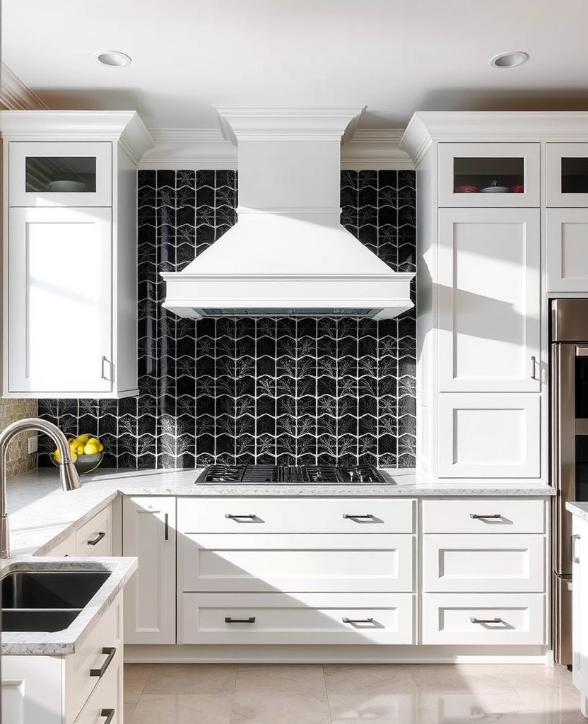 Create a Stunning Contrast with Black and White Kitchen Cabinets! - 17. Install a Statement Backsplash