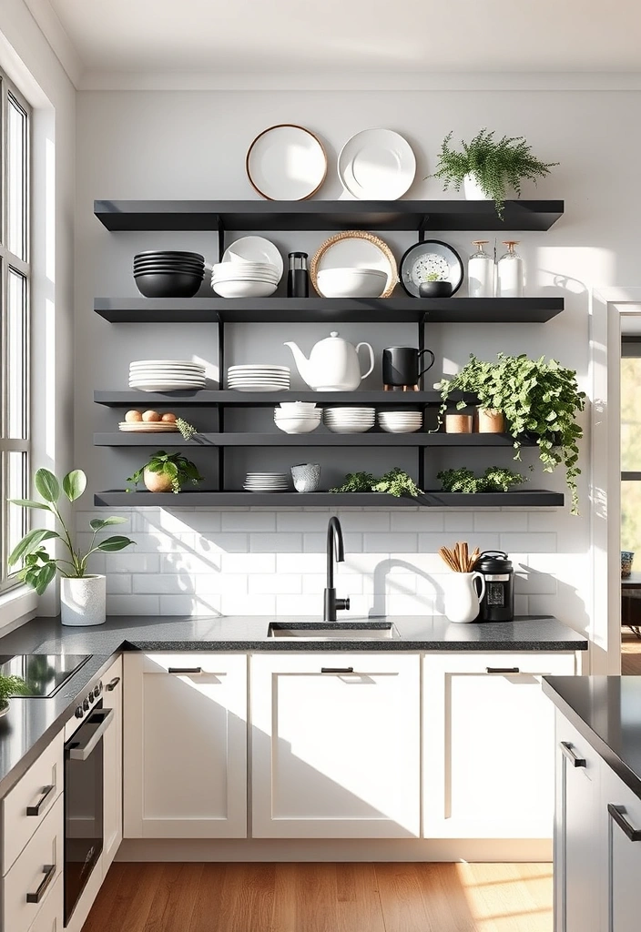 Create a Stunning Contrast with Black and White Kitchen Cabinets! - 4. Incorporate Open Shelving for Visual Interest