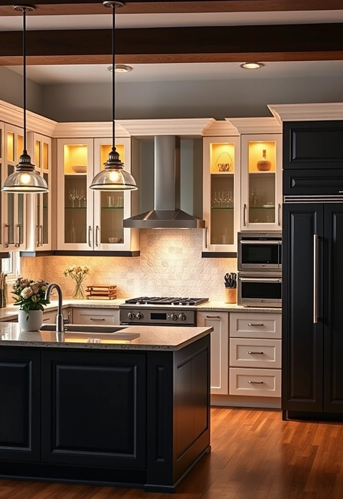Create a Stunning Contrast with Black and White Kitchen Cabinets! - 6. Focus on Lighting for Enhanced Contrast