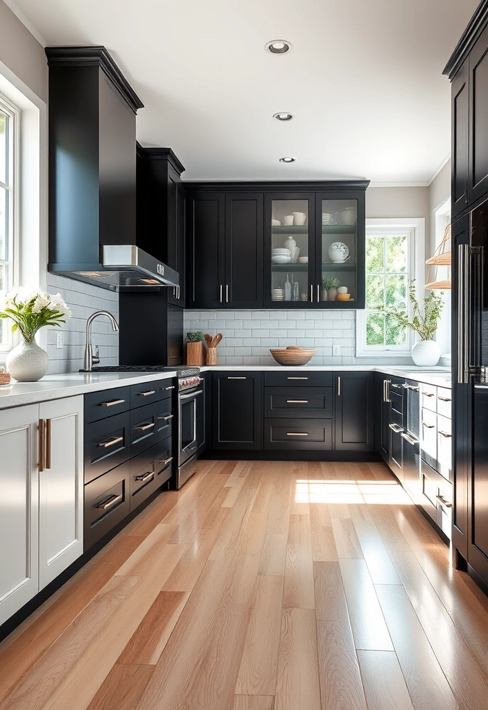 Create a Stunning Contrast with Black and White Kitchen Cabinets! - 8. Choose the Right Flooring for Balance