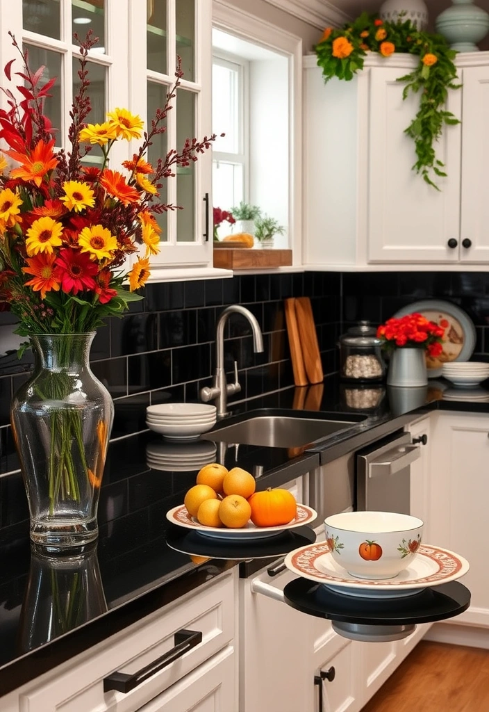 Dark and Dreamy: Create a Stunning Kitchen with Black Countertop Color Schemes! - 15. Seasonal Decor