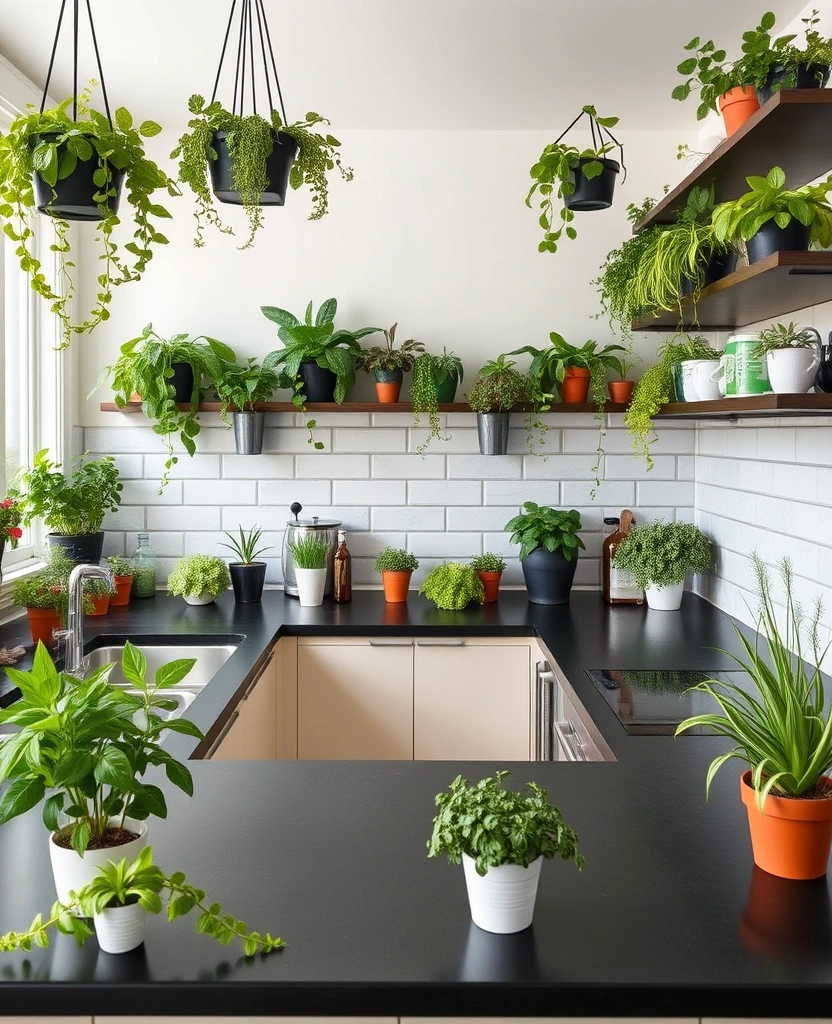 Dark and Dreamy: Create a Stunning Kitchen with Black Countertop Color Schemes! - 16. Urban Jungle