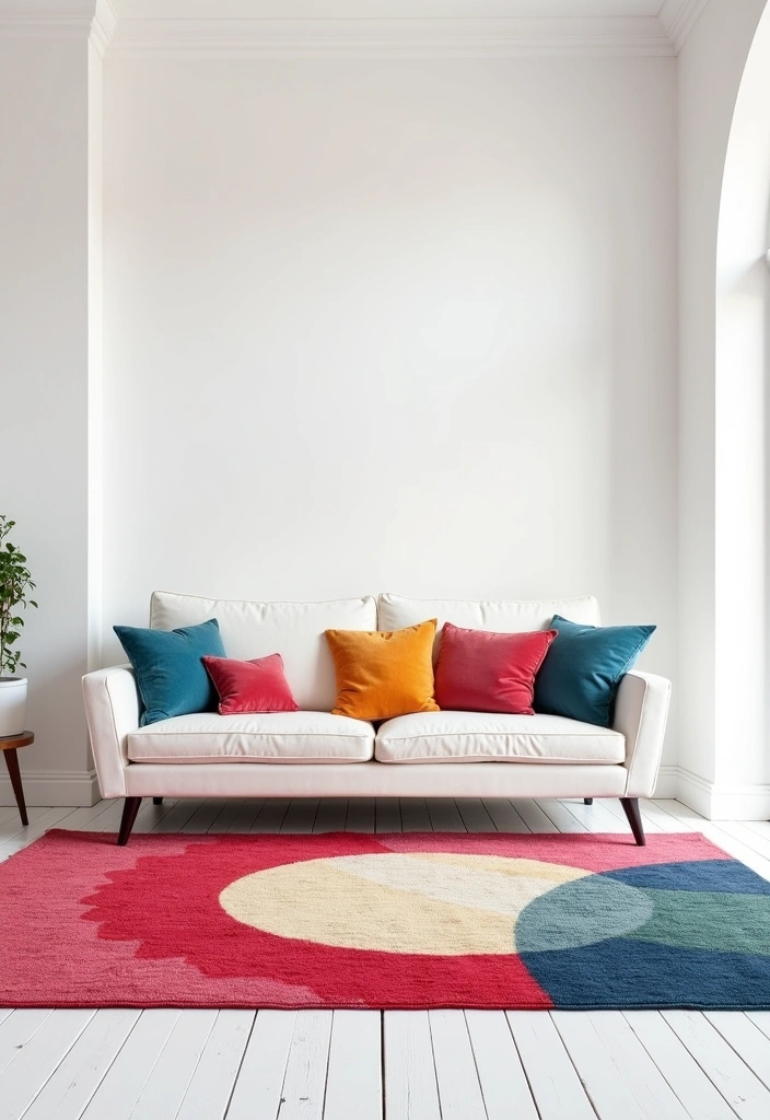 17 Color Theory Secrets to Add a Pop of Color to Your White Room (You Won't Believe #3!) - 6. Play with Colorful Rugs