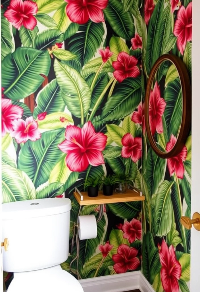 21 Bold Wallpaper Trends: Transform Your Downstairs Toilet with Floral and Geometric Designs - 1. Tropical Paradise