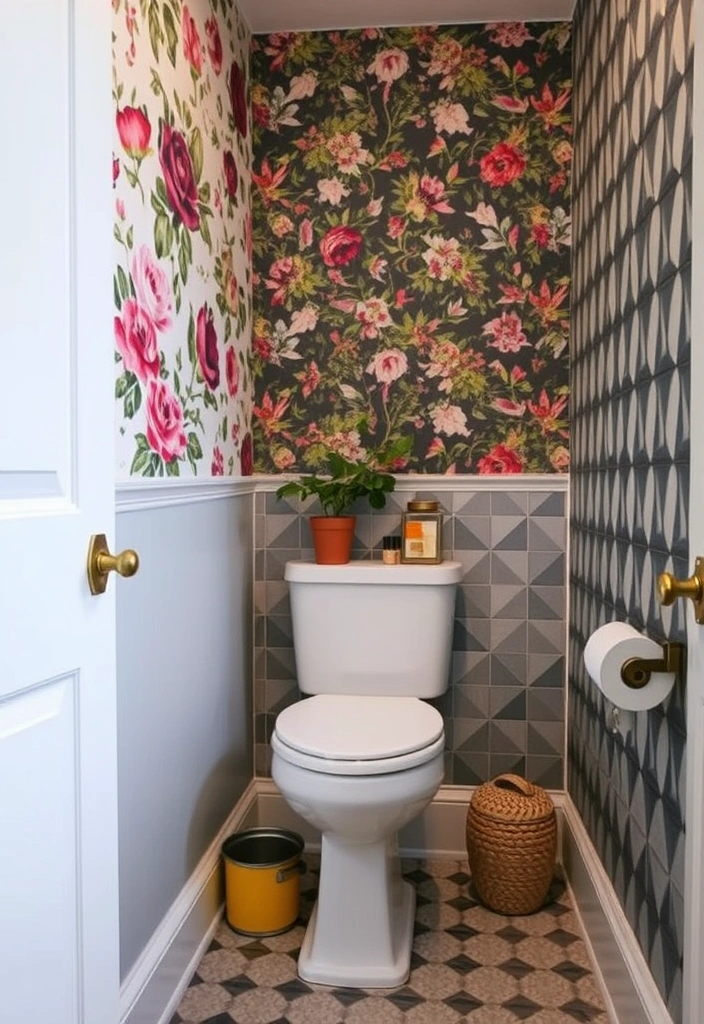 21 Bold Wallpaper Trends: Transform Your Downstairs Toilet with Floral and Geometric Designs - 12. Layered Patterns