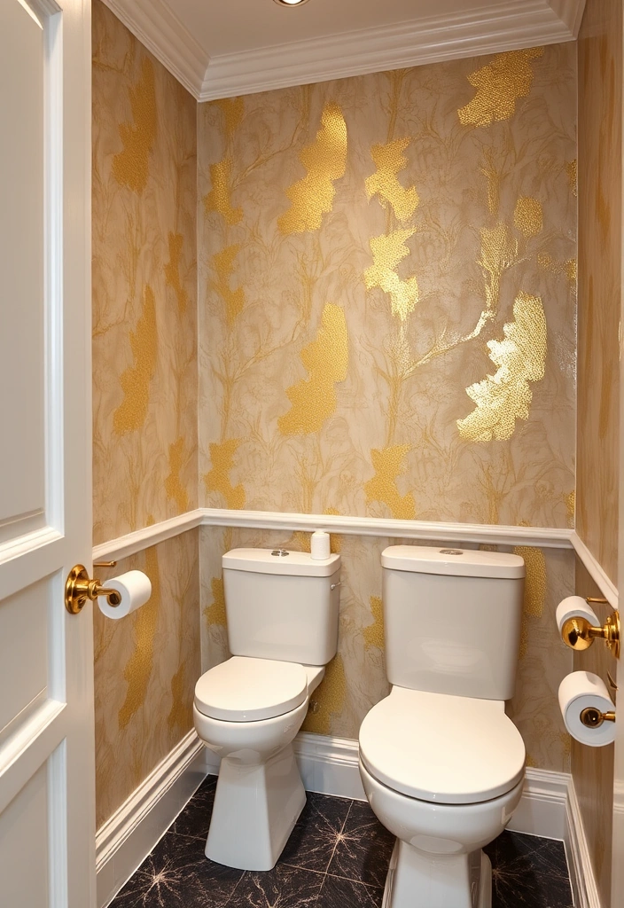 21 Bold Wallpaper Trends: Transform Your Downstairs Toilet with Floral and Geometric Designs - 16. Metallic Accents