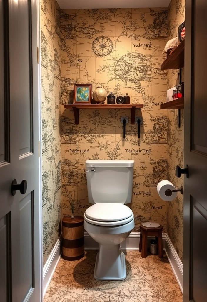 21 Bold Wallpaper Trends: Transform Your Downstairs Toilet with Floral and Geometric Designs - 19. Vintage Maps