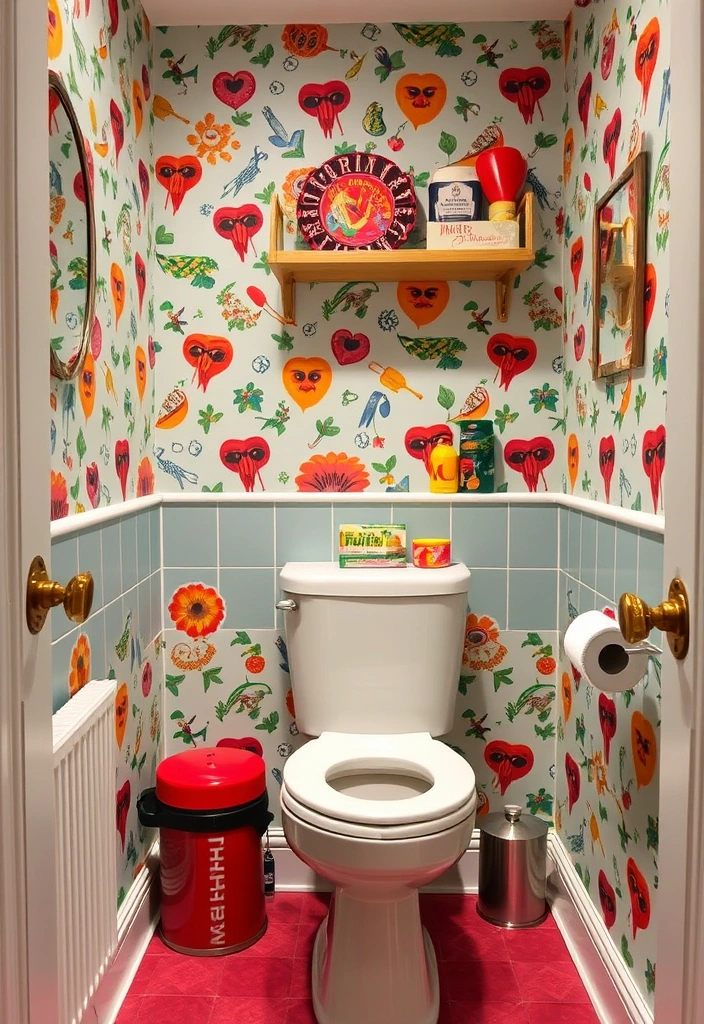 21 Bold Wallpaper Trends: Transform Your Downstairs Toilet with Floral and Geometric Designs - 20. Retro Prints