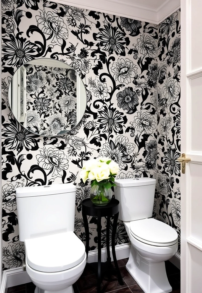 21 Bold Wallpaper Trends: Transform Your Downstairs Toilet with Floral and Geometric Designs - 4. Monochrome Floral