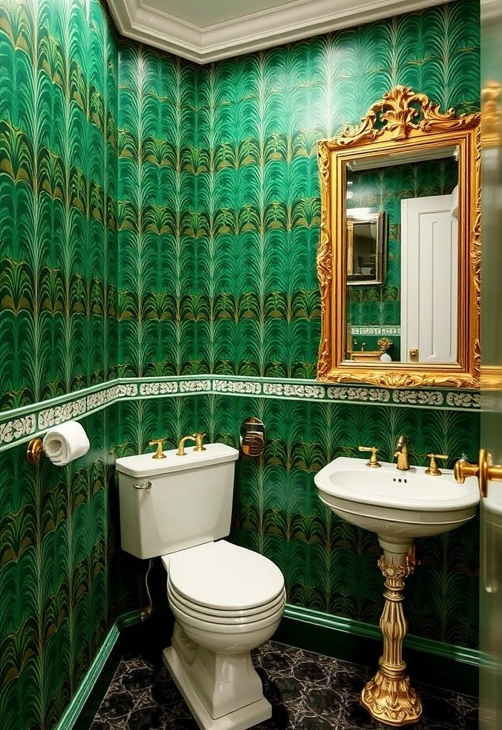 21 Bold Wallpaper Trends: Transform Your Downstairs Toilet with Floral and Geometric Designs - 6. Art Deco Inspired
