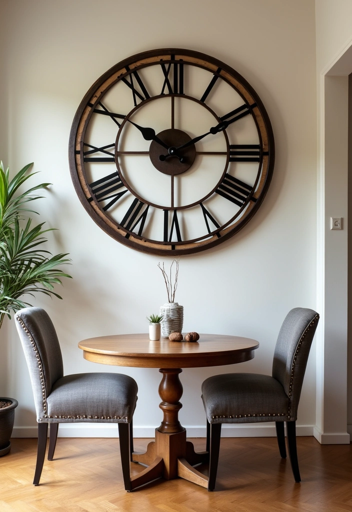 29 Charming Tiny Dining Room Wall Decor Ideas to Enhance Your Space! - 10. Oversized Clock