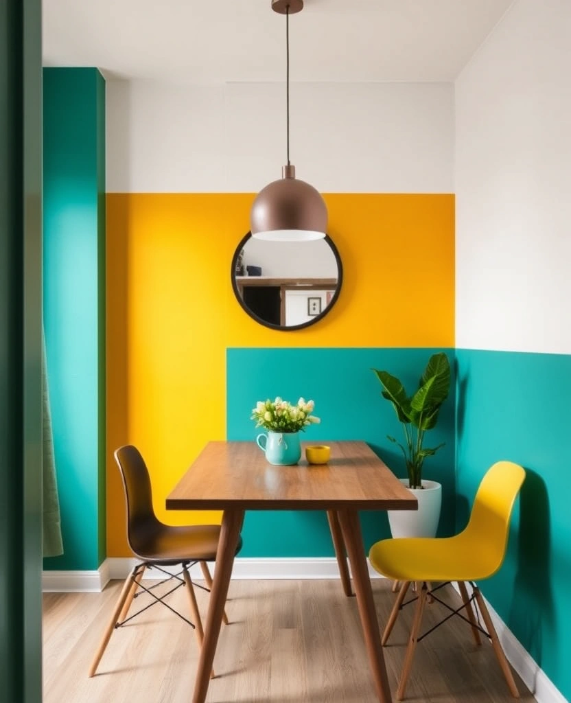 29 Charming Tiny Dining Room Wall Decor Ideas to Enhance Your Space! - 22. Color Blocked Walls