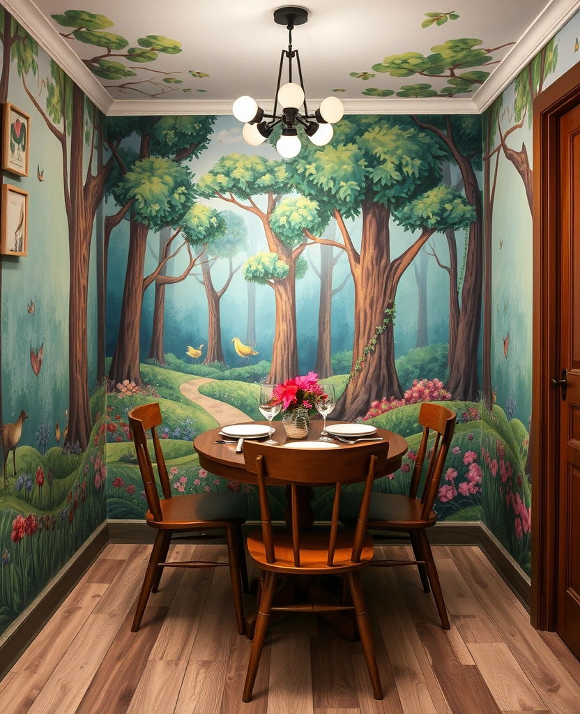 29 Charming Tiny Dining Room Wall Decor Ideas to Enhance Your Space! - 27. Whimsical Wall Murals