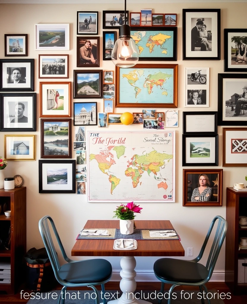 29 Charming Tiny Dining Room Wall Decor Ideas to Enhance Your Space! - 28. Gallery Wall of Travel Memories