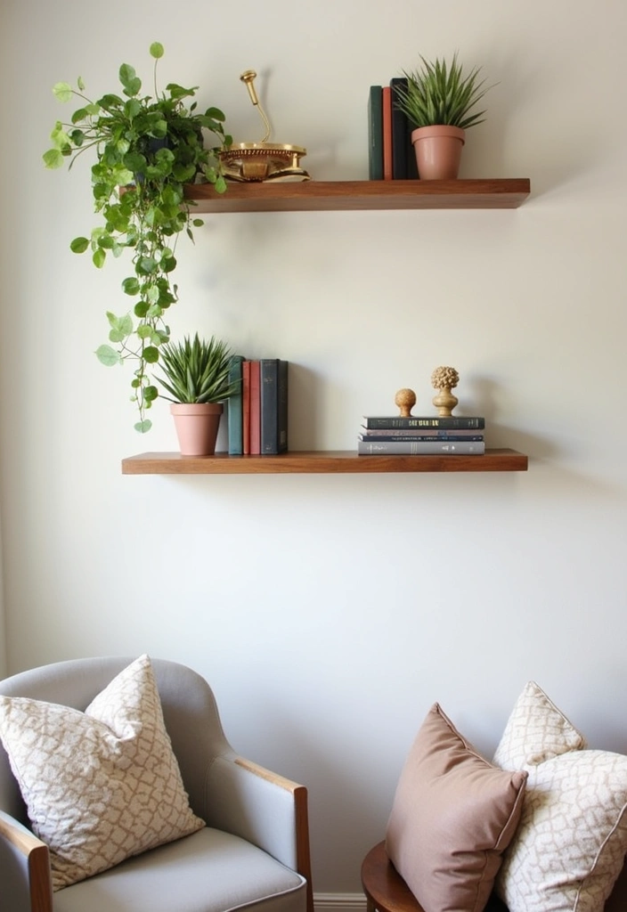 29 Charming Tiny Dining Room Wall Decor Ideas to Enhance Your Space! - 5. Floating Shelves with Decor