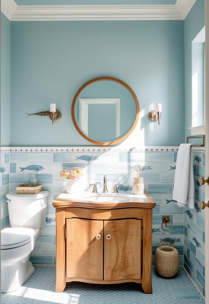 29 Eclectic Blue Bathroom Inspirations with Colorful Tiles and Unique Vanities! - 1. Ocean-Inspired Serenity