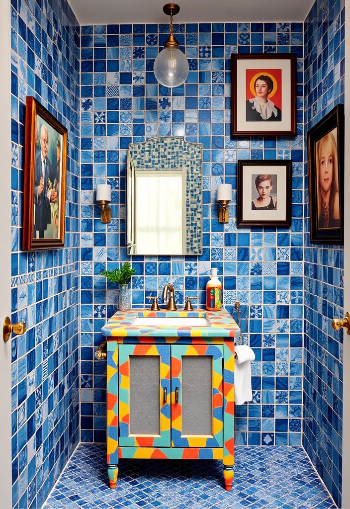 29 Eclectic Blue Bathroom Inspirations with Colorful Tiles and Unique Vanities! - 12. Eclectic Blue Gallery