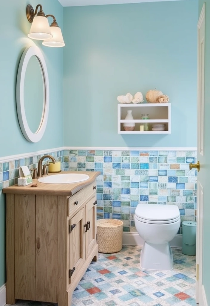29 Eclectic Blue Bathroom Inspirations with Colorful Tiles and Unique Vanities! - 13. Coastal Vibes with Soft Blue