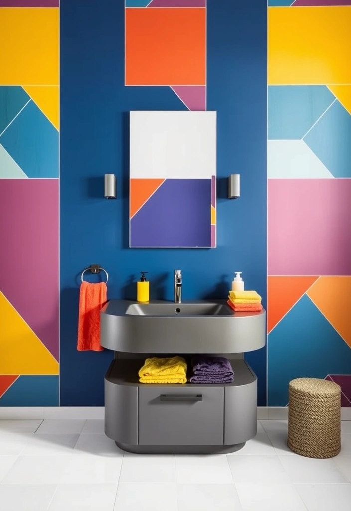 29 Eclectic Blue Bathroom Inspirations with Colorful Tiles and Unique Vanities! - 2. Bold Patterns with Geometric Tiles