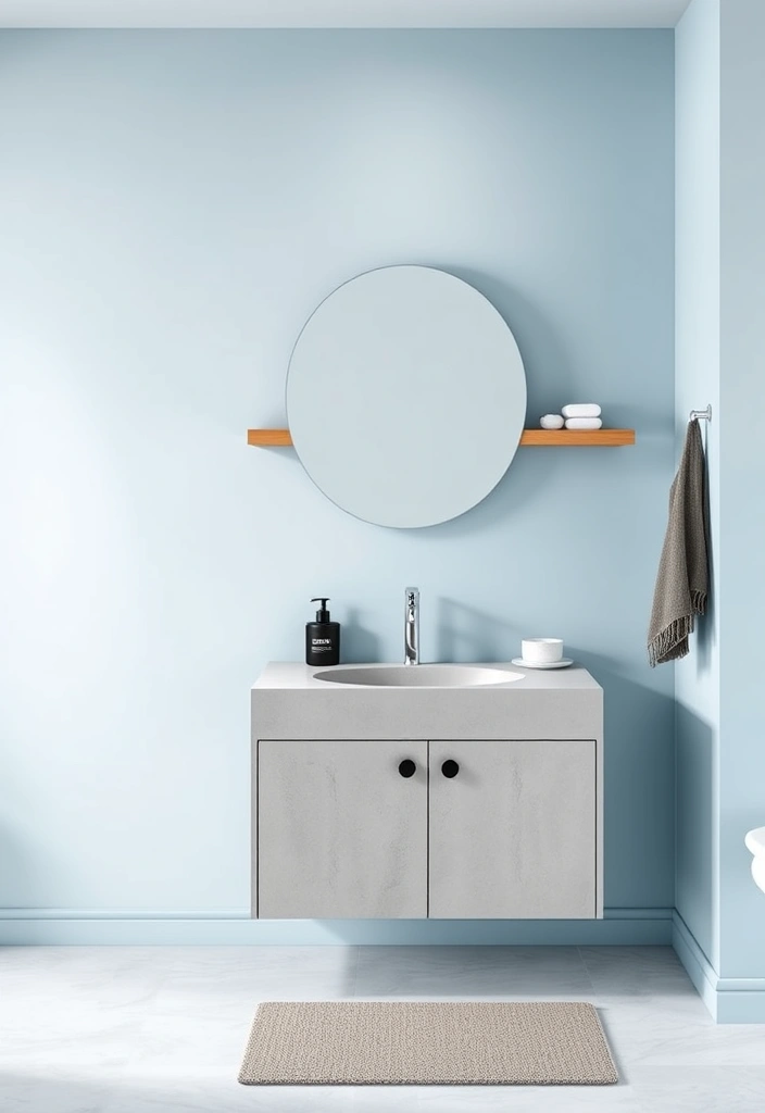 29 Eclectic Blue Bathroom Inspirations with Colorful Tiles and Unique Vanities! - 4. Minimalist Blue Retreat