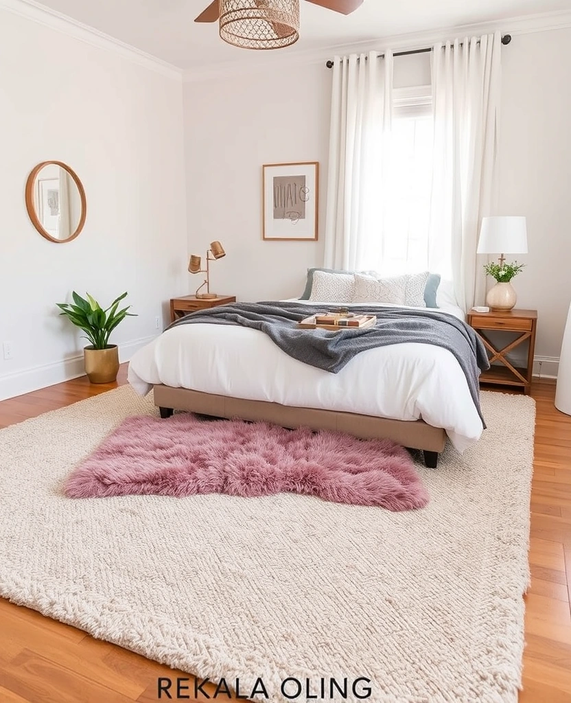29 Interior Designer Insights: Create a Chic Bedroom with Dusty Rose Accents! - 20. Layered Rugs: Define Your Space