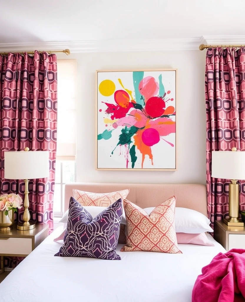 29 Interior Designer Insights: Create a Chic Bedroom with Dusty Rose Accents! - 25. Bold Prints: Make a Statement