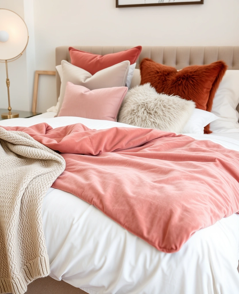 29 Interior Designer Insights: Create a Chic Bedroom with Dusty Rose Accents! - 29. Luxurious Textures: Elevate Your Bedding