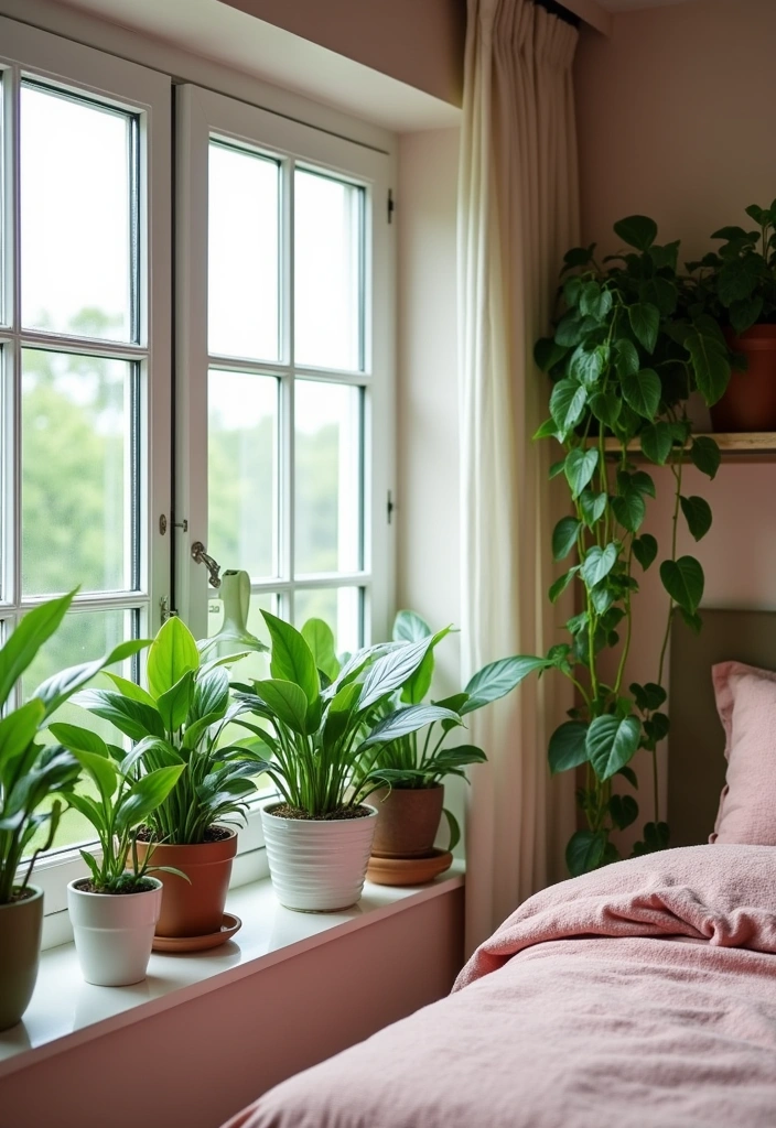 29 Interior Designer Insights: Create a Chic Bedroom with Dusty Rose Accents! - 6. Greenery Galore: Bring the Outside In
