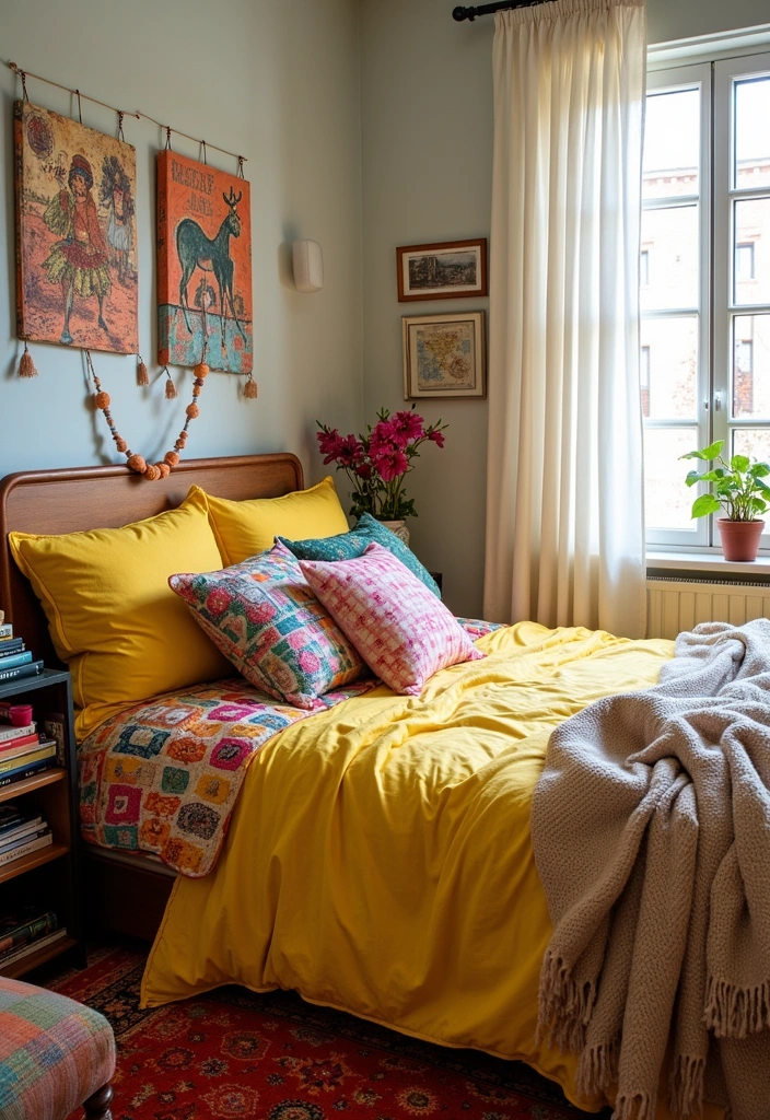 Brighten Your Space: 19 Creative Yellow Bedsheet Bedroom Ideas for a Cheerful Retreat! - 11. Eclectic Yellow Mix
