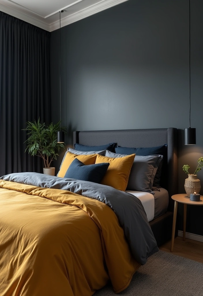 Brighten Your Space: 19 Creative Yellow Bedsheet Bedroom Ideas for a Cheerful Retreat! - 15. Yellow Accents for a Masculine Space