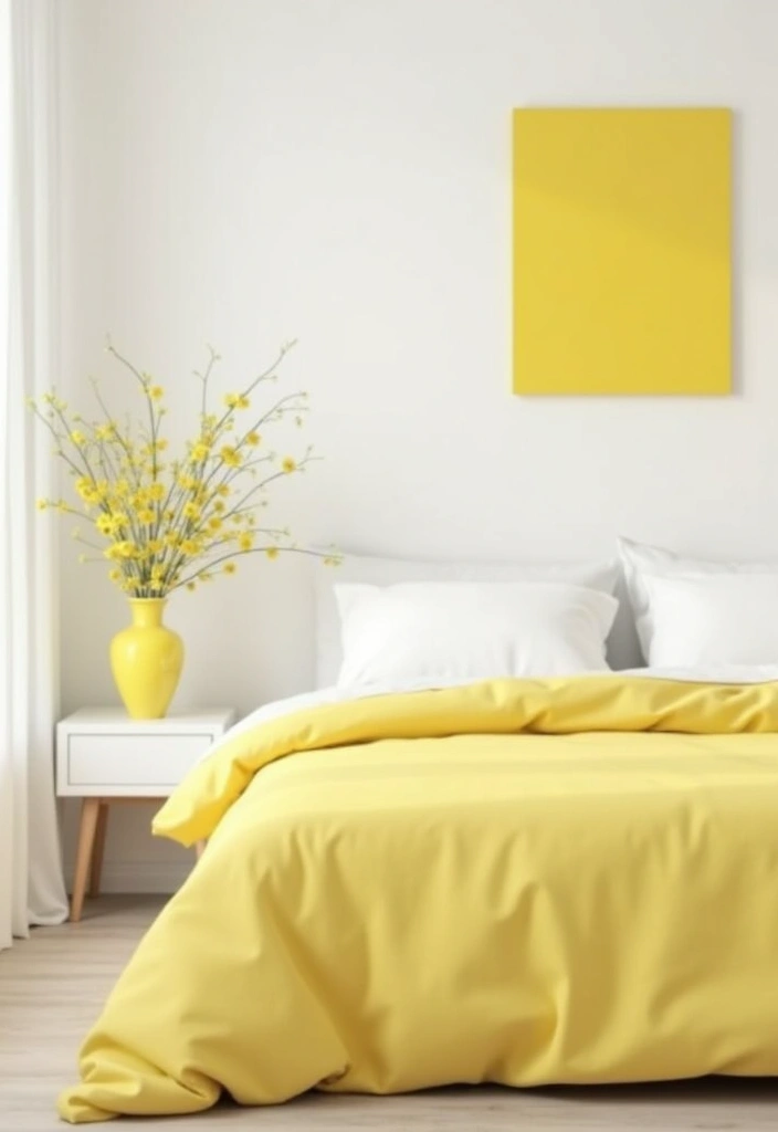 Brighten Your Space: 19 Creative Yellow Bedsheet Bedroom Ideas for a Cheerful Retreat! - 3. Minimalist Yellow Touches