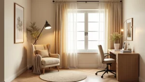 Chic and Cozy: 41 Interior Designer Tips for a Minimalist Home Office in Warm Beige