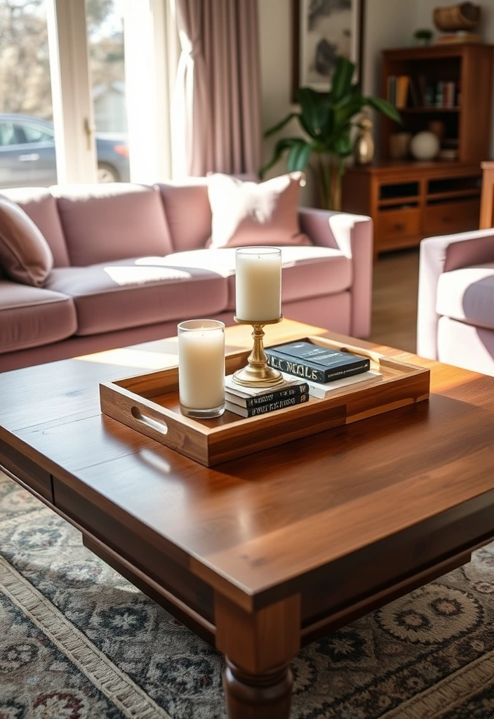 Create a Dreamy Living Room: 40 Lavender Couch with Soft White Walls and Chic Wooden Tables! - 2. Stylish Wooden Coffee Table