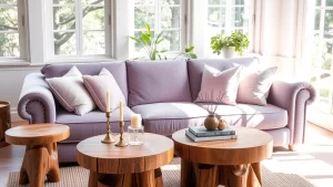 Create a Dreamy Living Room: 40 Lavender Couch with Soft White Walls and Chic Wooden Tables! Create a Dreamy Living Room: 40 Lavender Couch with Soft White Walls and Chic Wooden Tables!