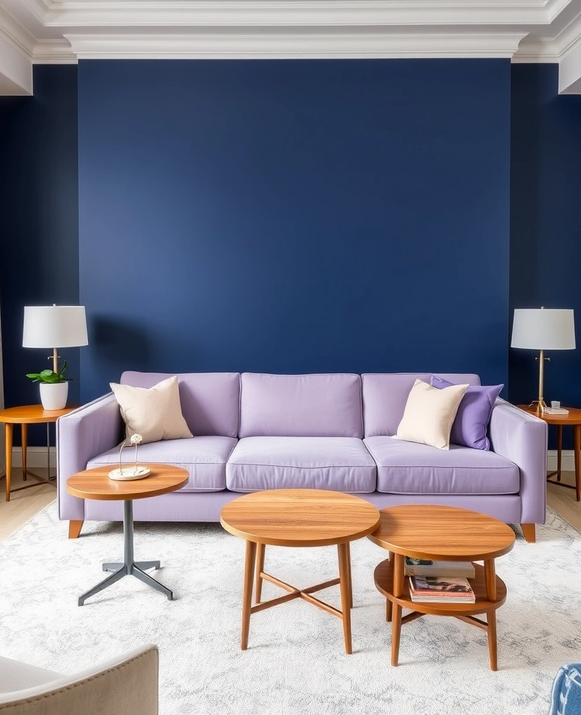 Create a Dreamy Living Room: 40 Lavender Couch with Soft White Walls and Chic Wooden Tables! - 39. Bold Wall Colors