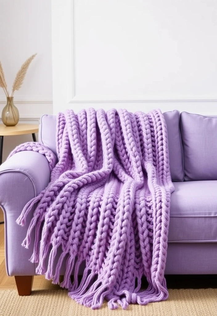 Create a Dreamy Living Room: 40 Lavender Couch with Soft White Walls and Chic Wooden Tables! - 7. Cozy Throw Blankets