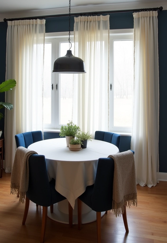 Elevate Your Dining Room: 30 Designer Tricks for Using Deep Navy in a Spacious Layout! - 11. Contrast with Soft Fabrics