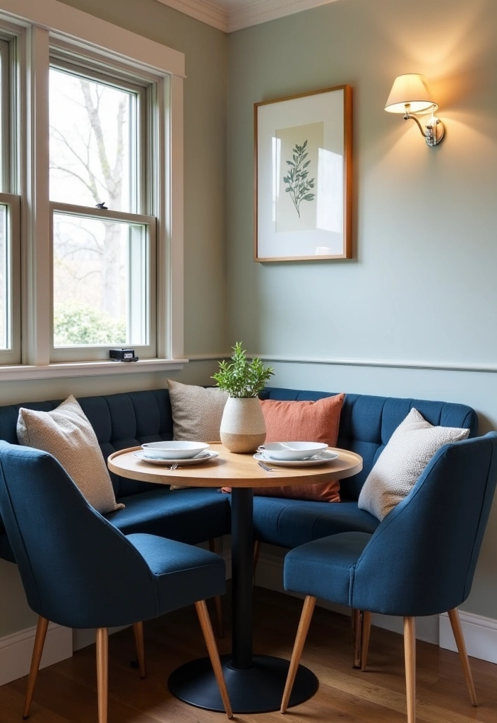 Elevate Your Dining Room: 30 Designer Tricks for Using Deep Navy in a Spacious Layout! - 12. Create a Cozy Nook