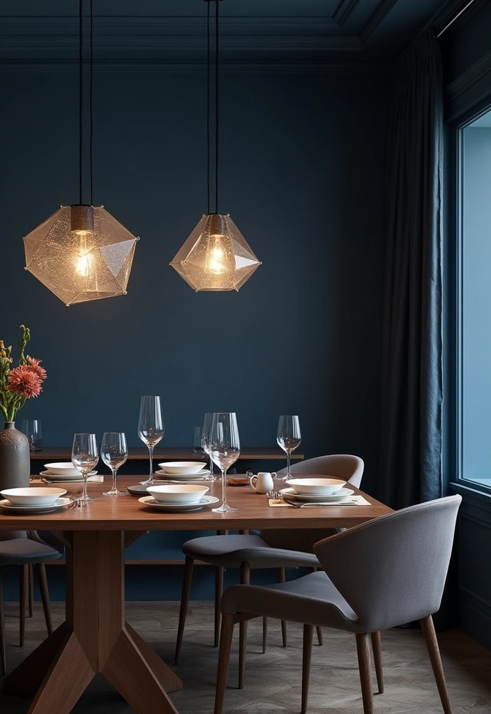 Elevate Your Dining Room: 30 Designer Tricks for Using Deep Navy in a Spacious Layout! - 15. Embrace Geometric Shapes