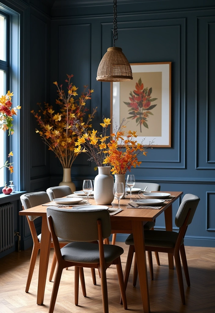 Elevate Your Dining Room: 30 Designer Tricks for Using Deep Navy in a Spacious Layout! - 17. Seasonal Decor Changes