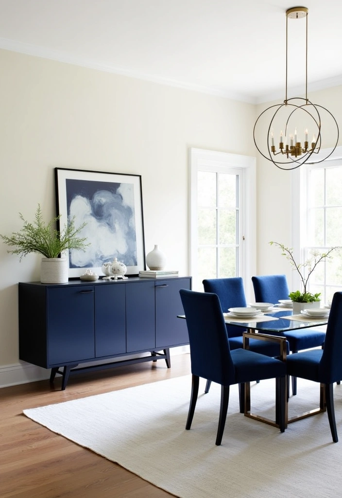 Elevate Your Dining Room: 30 Designer Tricks for Using Deep Navy in a Spacious Layout! - 2. Statement Furniture Pieces