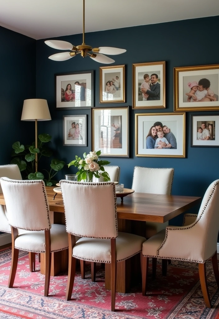 Elevate Your Dining Room: 30 Designer Tricks for Using Deep Navy in a Spacious Layout! - 21. Personal Touches with Family Photos