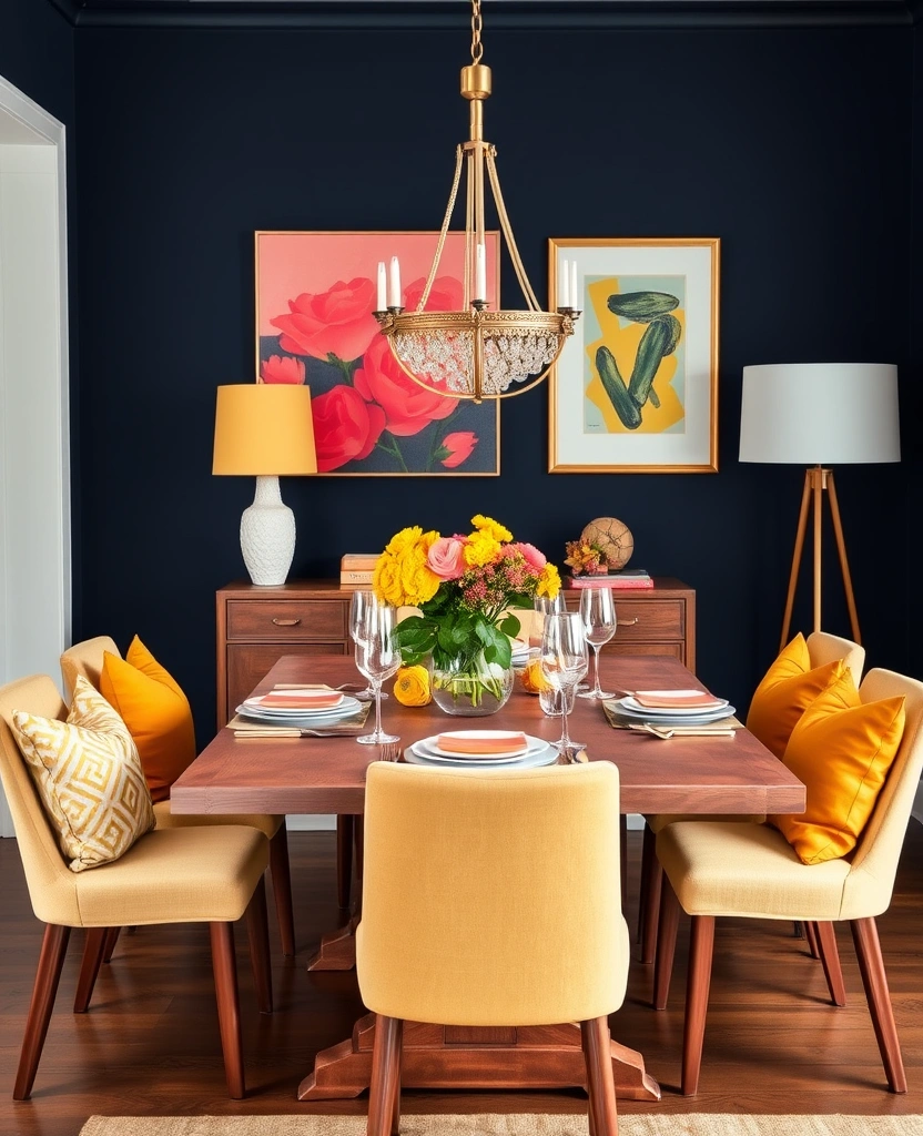 Elevate Your Dining Room: 30 Designer Tricks for Using Deep Navy in a Spacious Layout! - 26. Embrace Bold Color Combinations