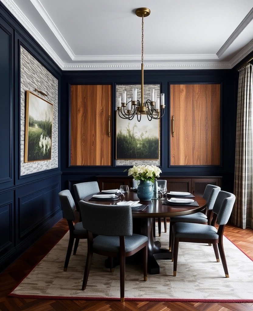 Elevate Your Dining Room: 30 Designer Tricks for Using Deep Navy in a Spacious Layout! - 27. Utilize Textured Wall Treatments