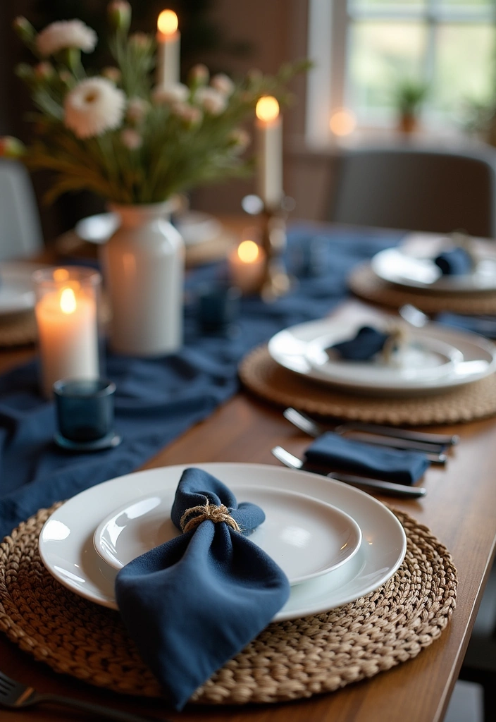 Elevate Your Dining Room: 30 Designer Tricks for Using Deep Navy in a Spacious Layout! - 3. Layered Textiles for Depth