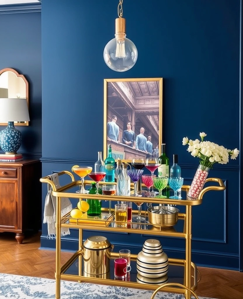 Elevate Your Dining Room: 30 Designer Tricks for Using Deep Navy in a Spacious Layout! - 30. Create a Dining Room Bar