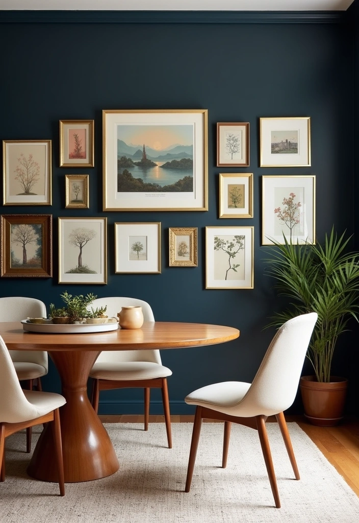 Elevate Your Dining Room: 30 Designer Tricks for Using Deep Navy in a Spacious Layout! - 5. Artistic Wall Decor